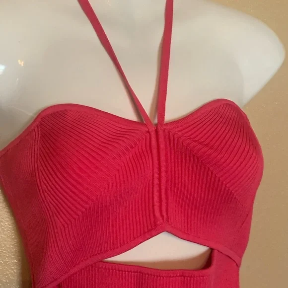 Jonathan Simkhai pink halterr body con mini dresss size L - Picture 4 of 5